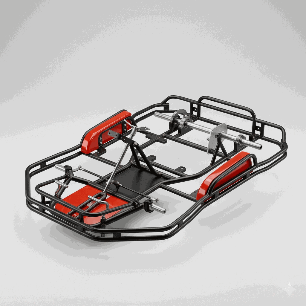Chasis tubular Egara Karts con asiento, eje trasero y carrocería