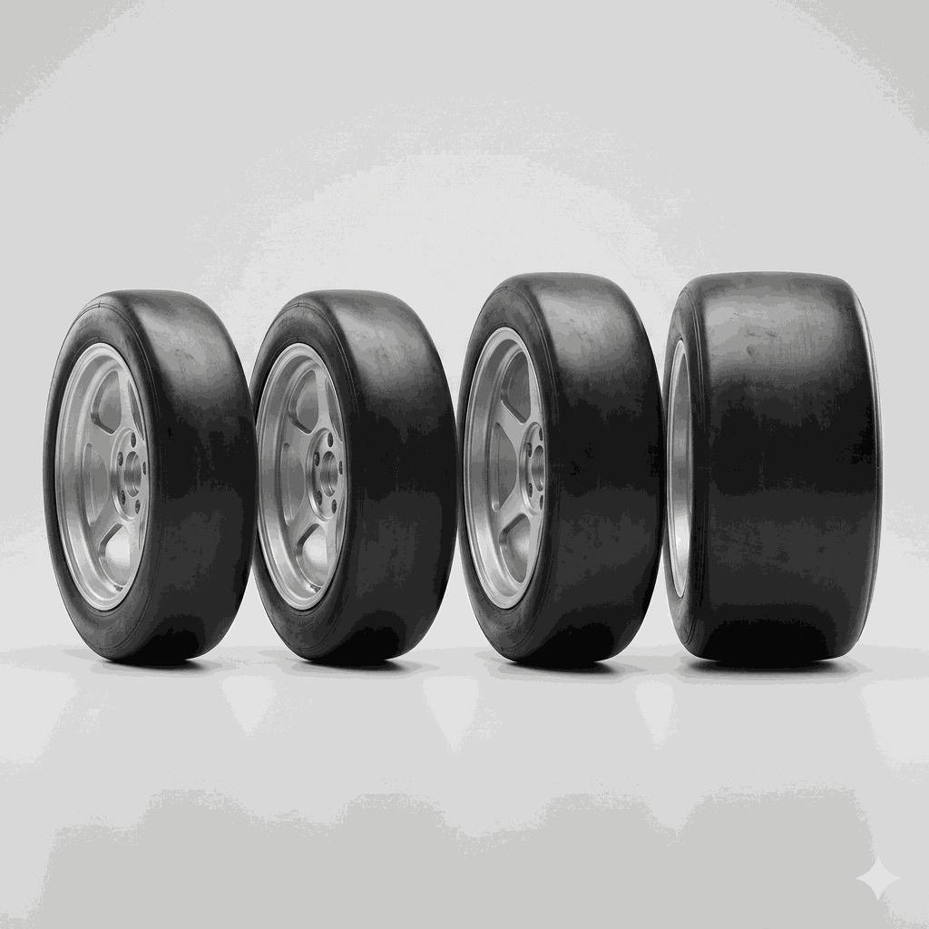 Set de 4 neumáticos slick para kart con llantas de magnesio
